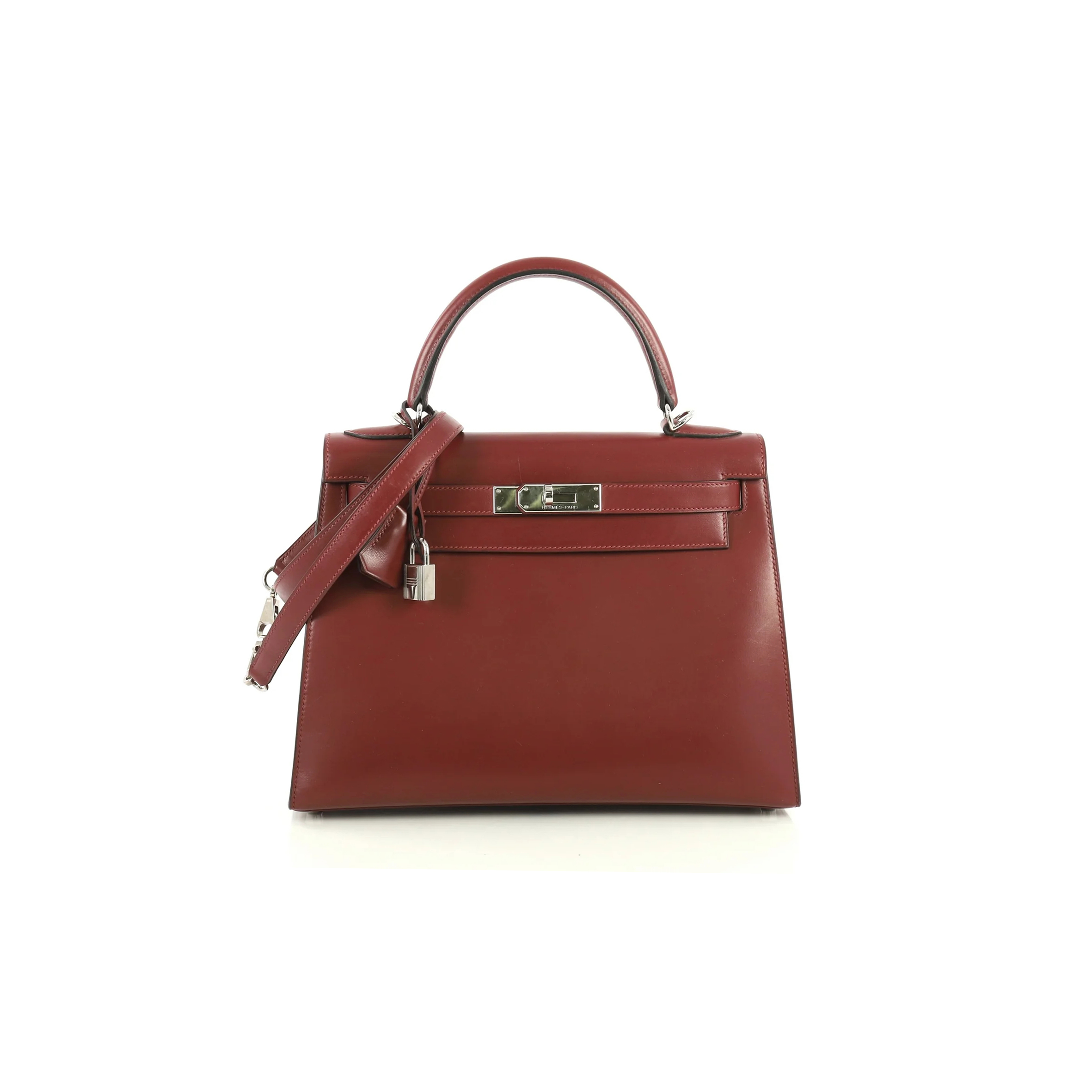 H**mes master kelly 25 box bordeaux with palladium hardware (25*17*7cm)